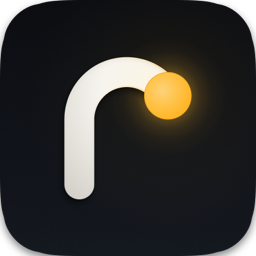 righthook app icon: a white hook ending in a glowing amber dot on a dark background
